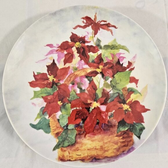 Formalities Baum Bros Poinsettia Basket Salad Dessert Luncheon Plates – Set of 4 - Picture 12 of 16